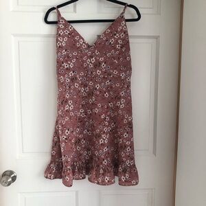 Mauve Floral Sundress with V Neck